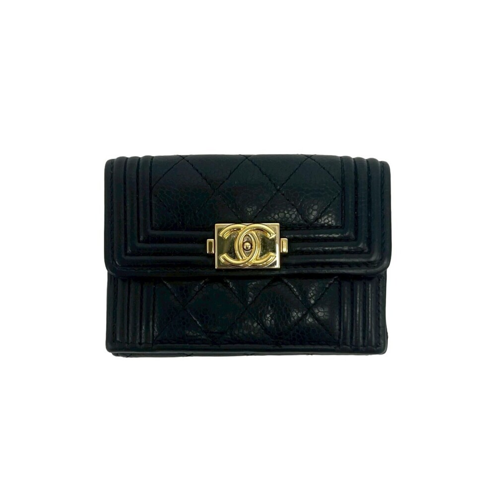 CHANEL Authentic Black Caviar Leather Wallet